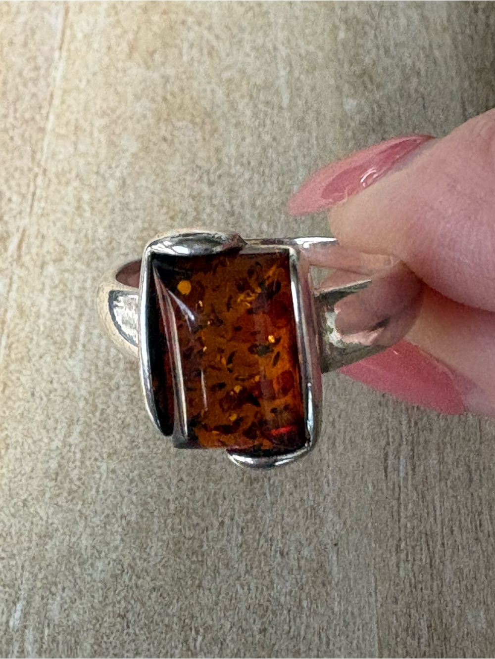 Baltic Amber Sterling Silver Ring Size 7 Dainty Modern Contemporary Jewelry - Picture 2 of 5